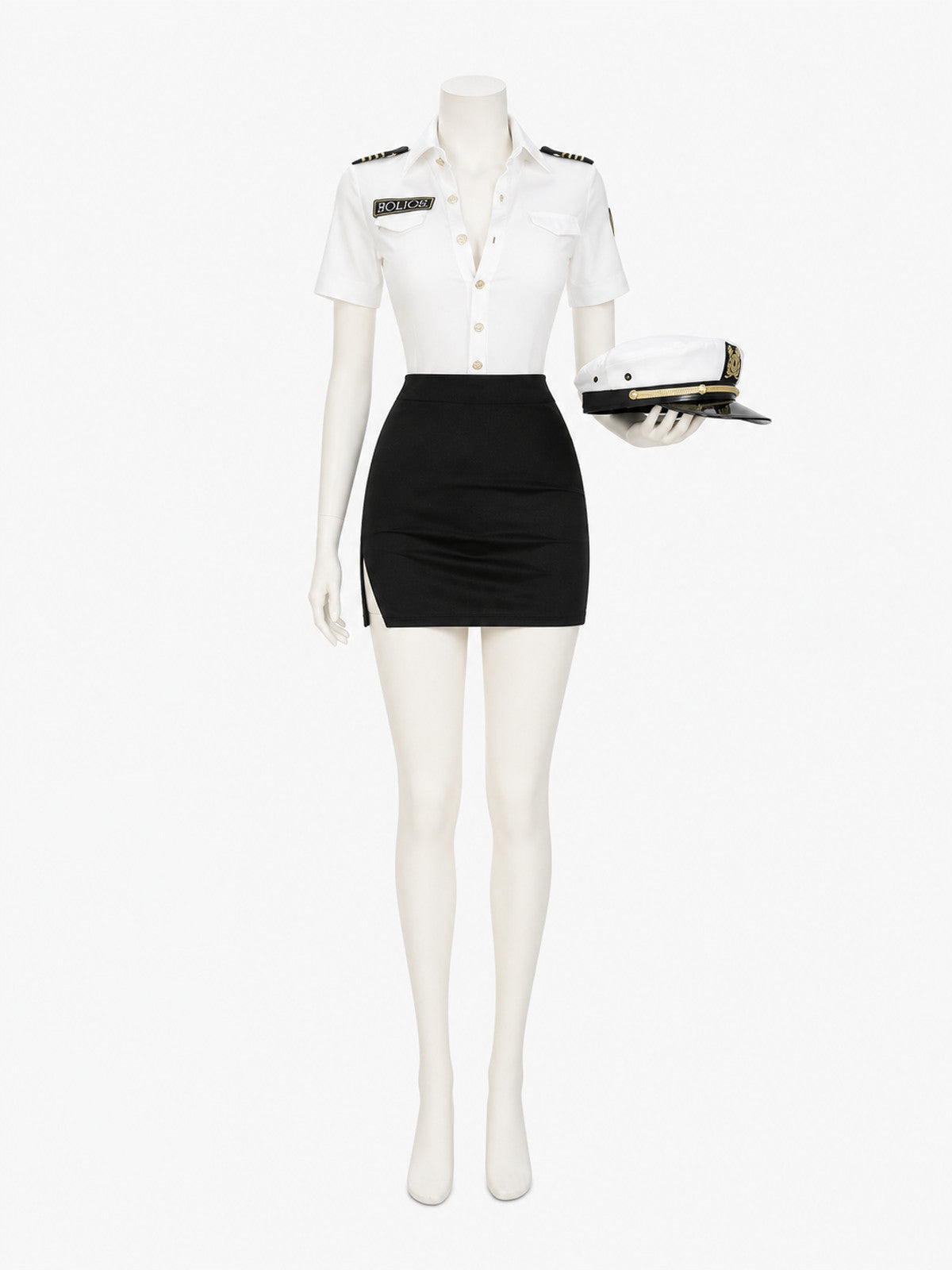 Women's Sexy Police Officer Halloween Costume Set, Short Sleeve Top and Skirt main product view