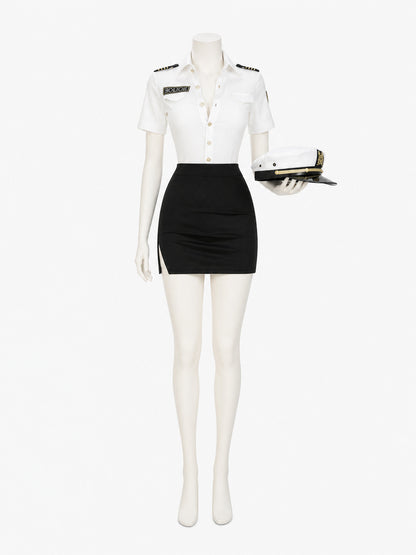 Women's Sexy Police Officer Halloween Costume Set, Short Sleeve Top and Skirt main product view