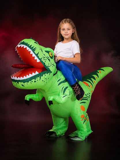 Green Inflatable Dinosaur Jumpsuit Costume with Open Mouth and Long Tail for main product view