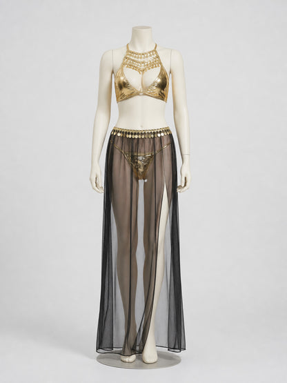 Cleopatra Costume with Sequins and a Sheer Skirt with a Slit