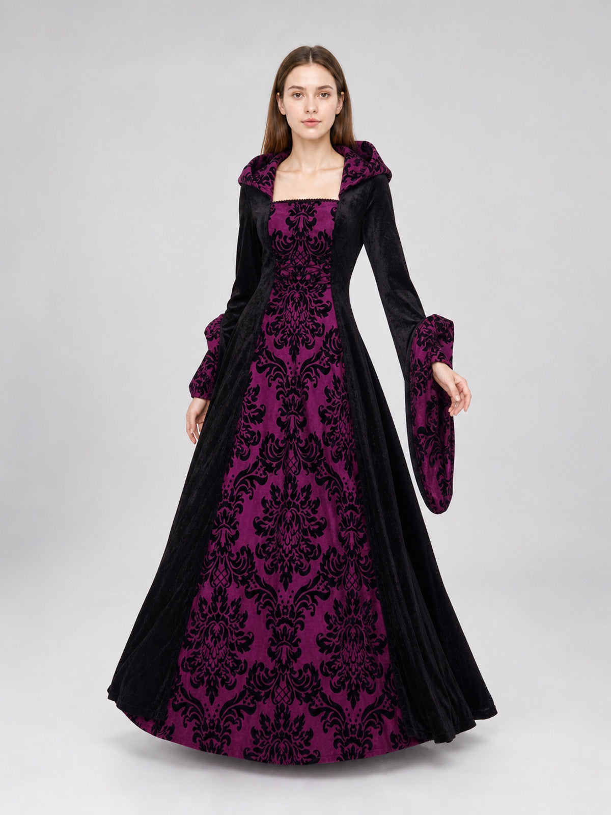 Gothic Hooded Dress with Full Skirt