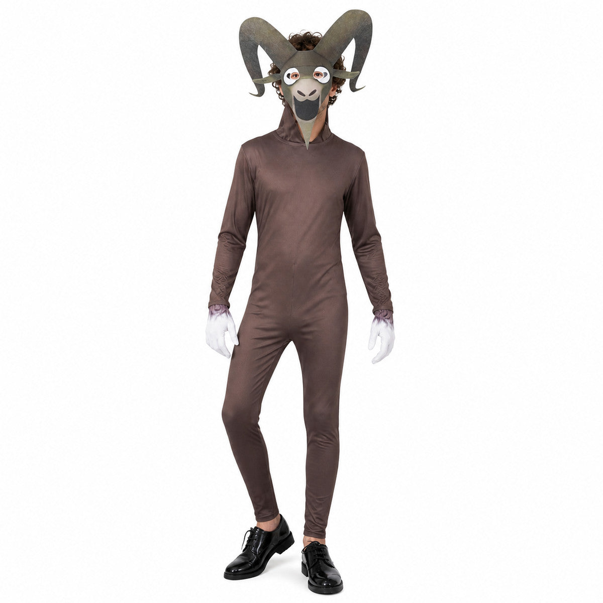 Goat Monster Costume, Jumpsuit and Helmet on-model front view