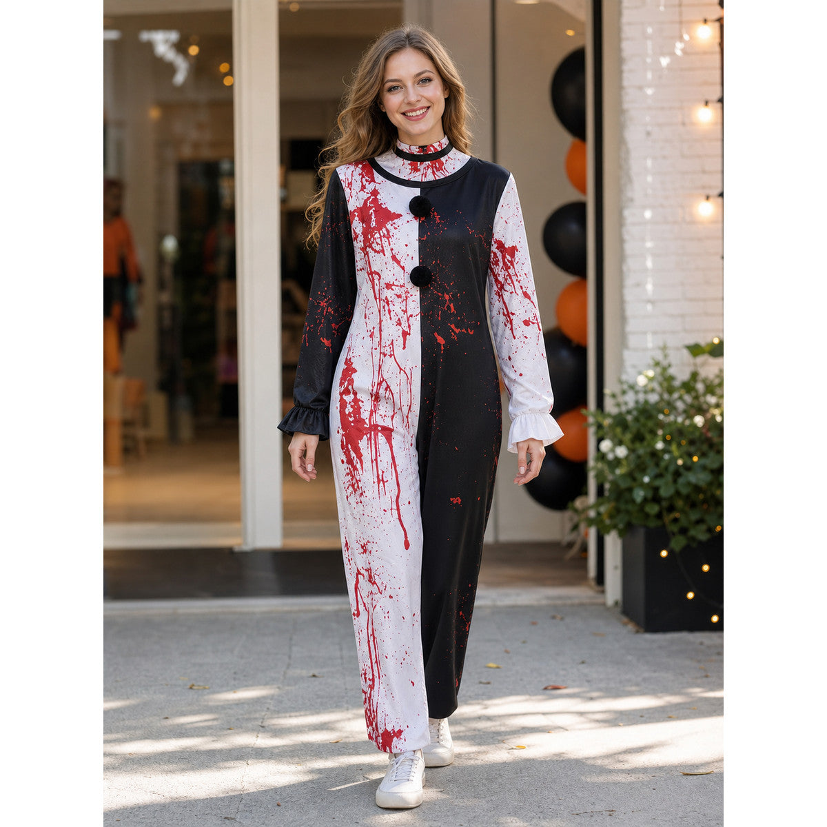 Horror Clown Costume, Jumpsuit with Scarf lifestyle