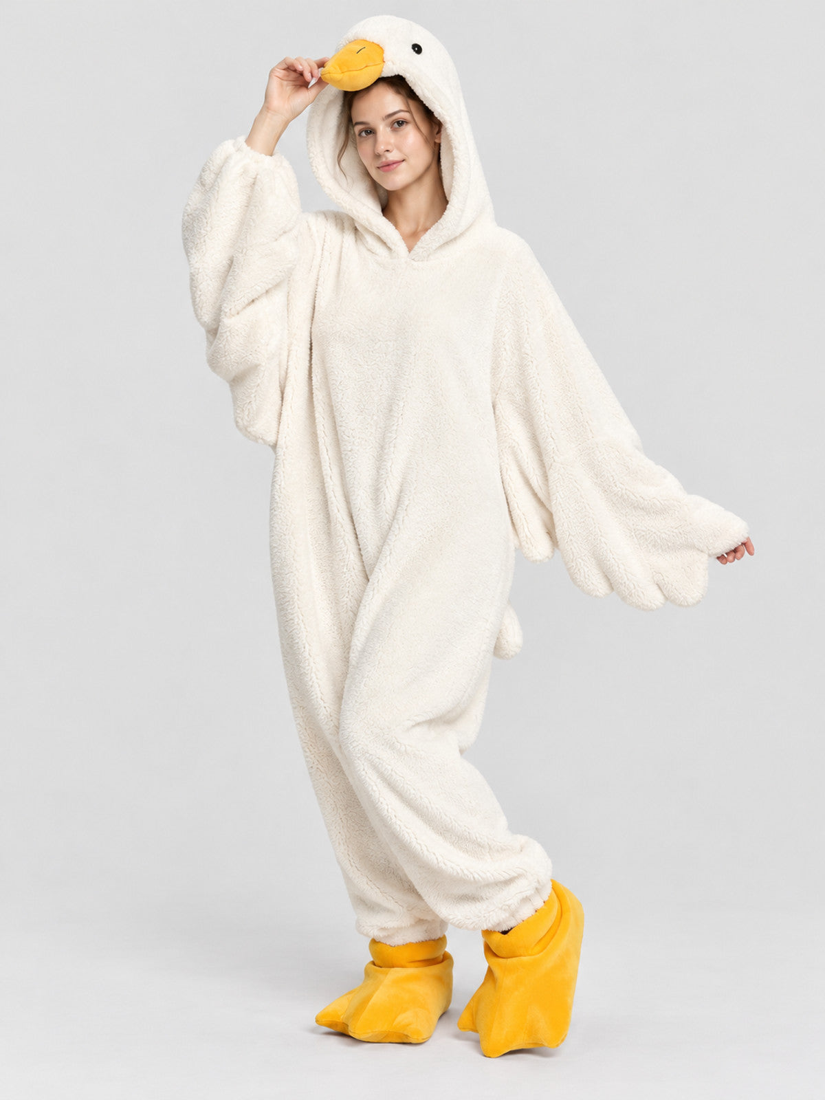 White Goose Kigurumi Pajama in Coral Fleece