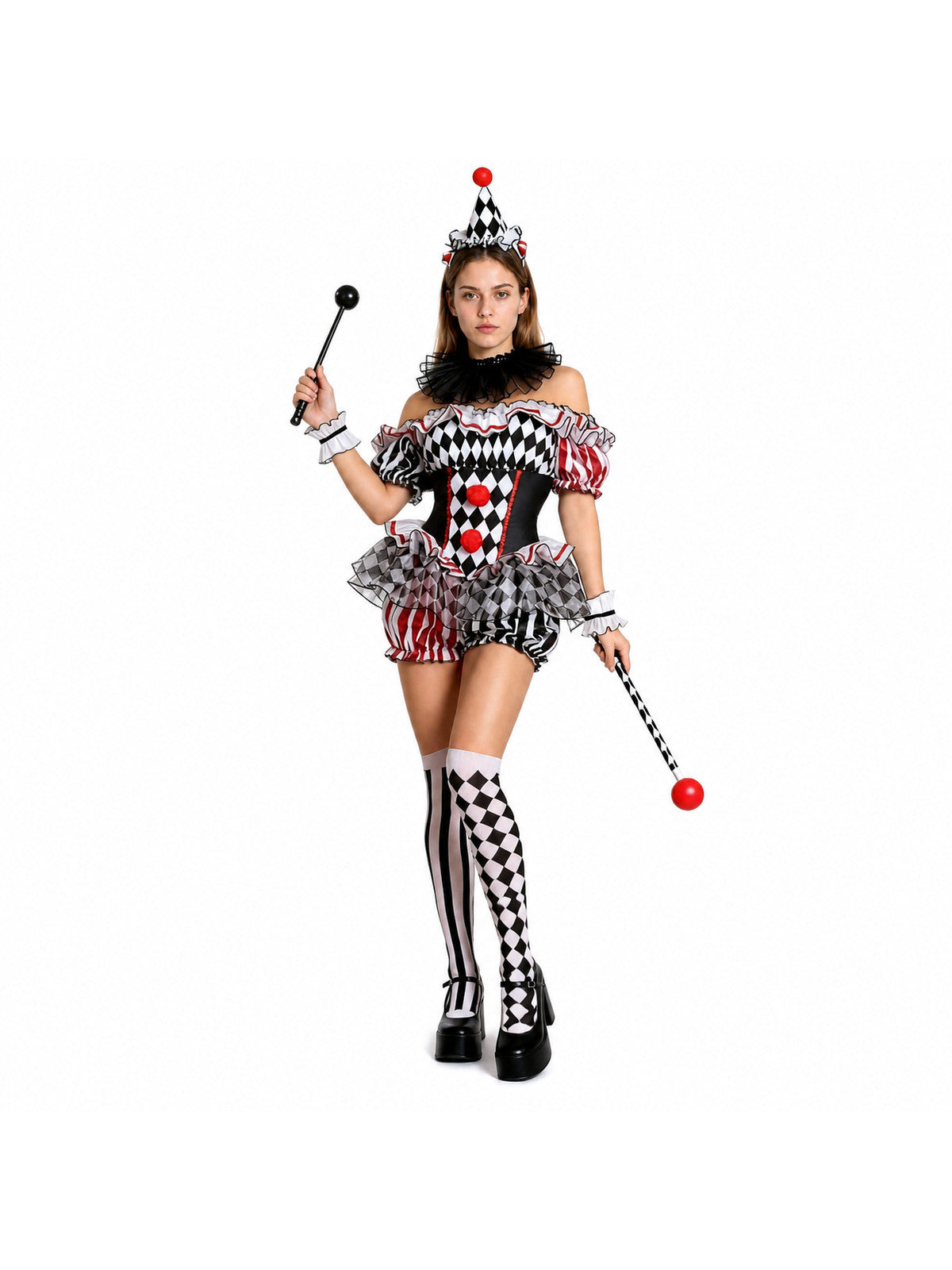 Clown Jumpsuit with Diamond Pattern and Jabot product detail