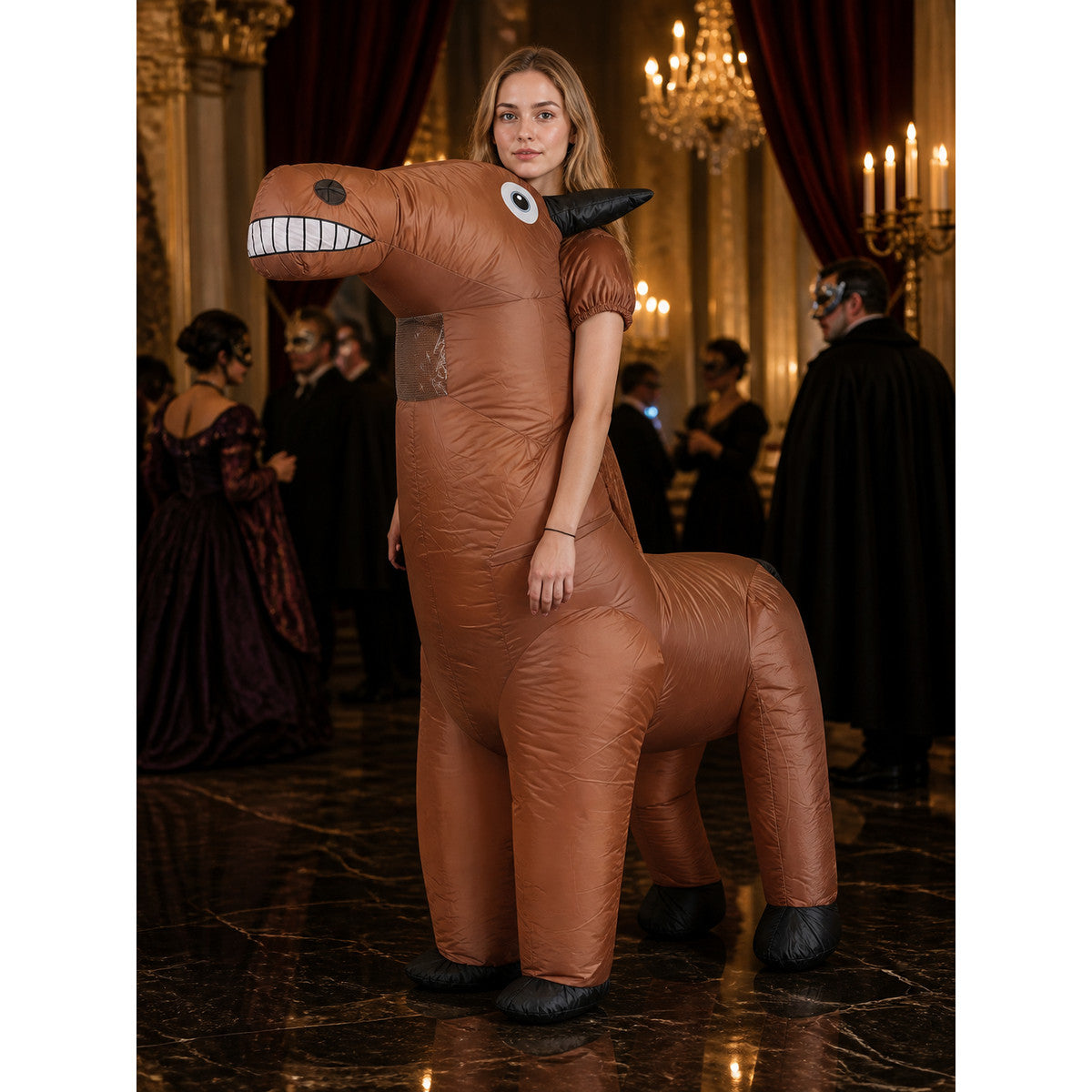 Unisex Brown Horse Costume Bodysuit with Horn for Halloween Costumes detail