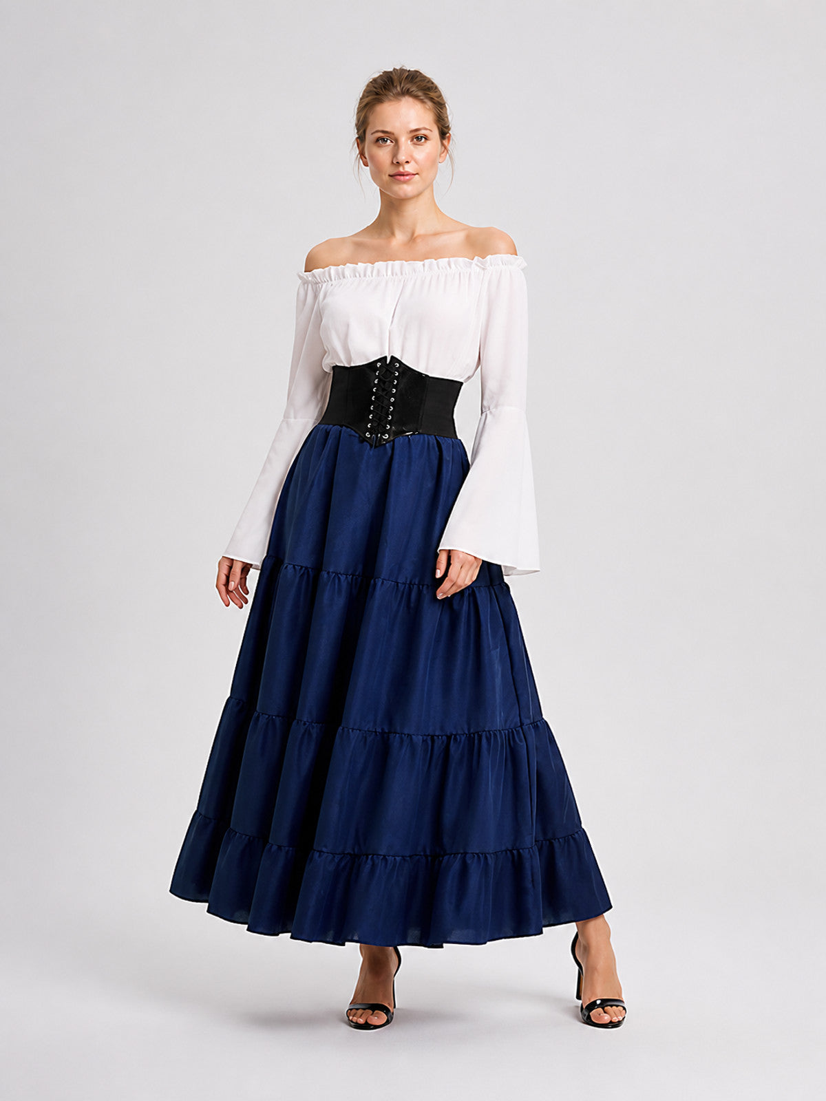 Long Dress with Flared Sleeves, Tiered Skirt Costume Dresses detail