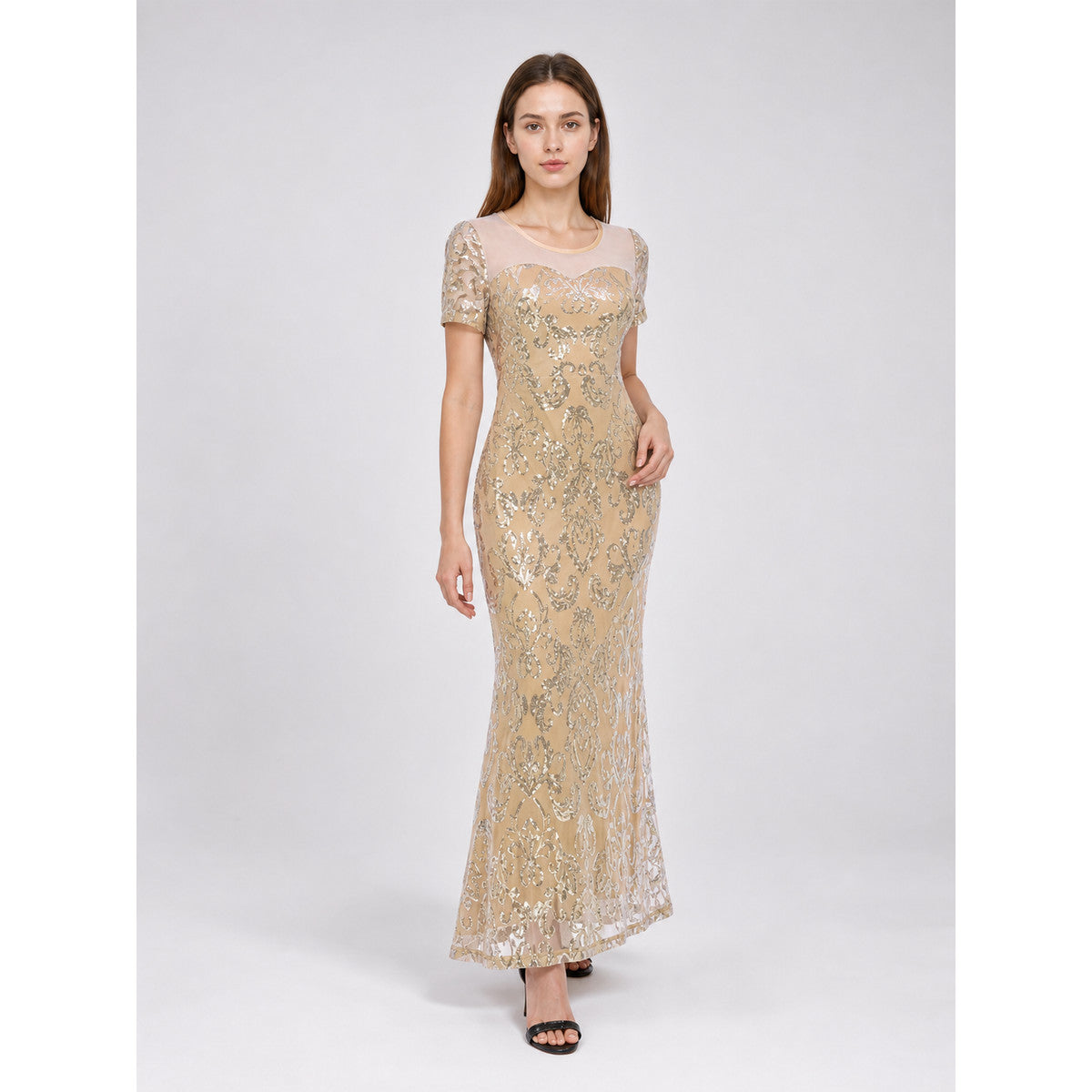 Long evening dress with sequins and pattern