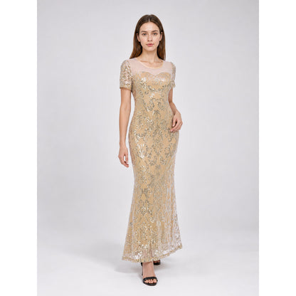 Long evening dress with sequins and pattern