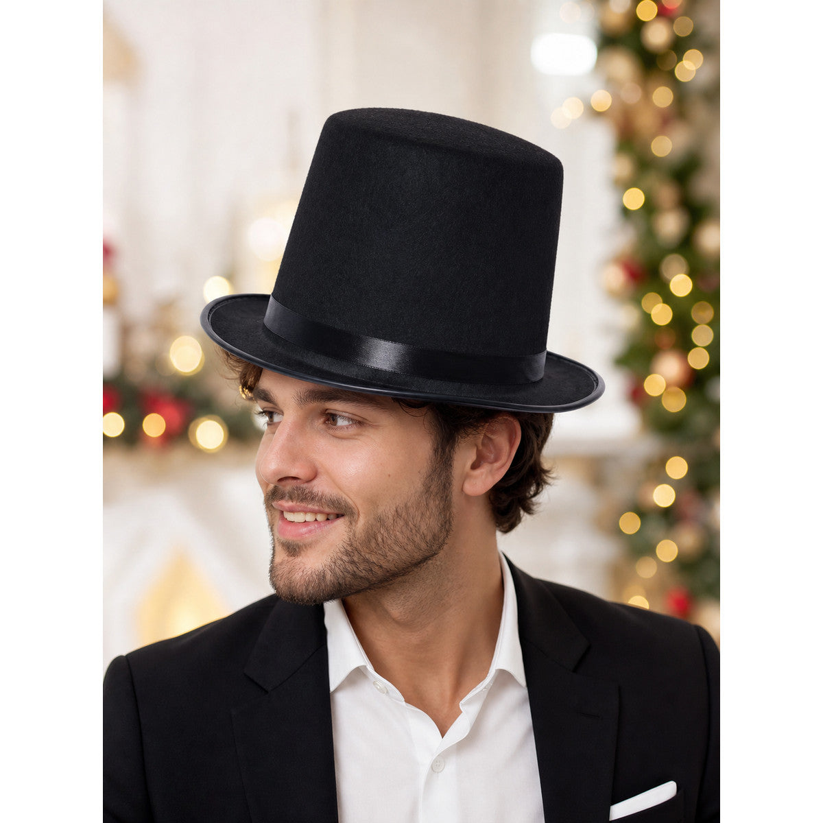 Black Carnival Top Hat with Wide Brim lifestyle view