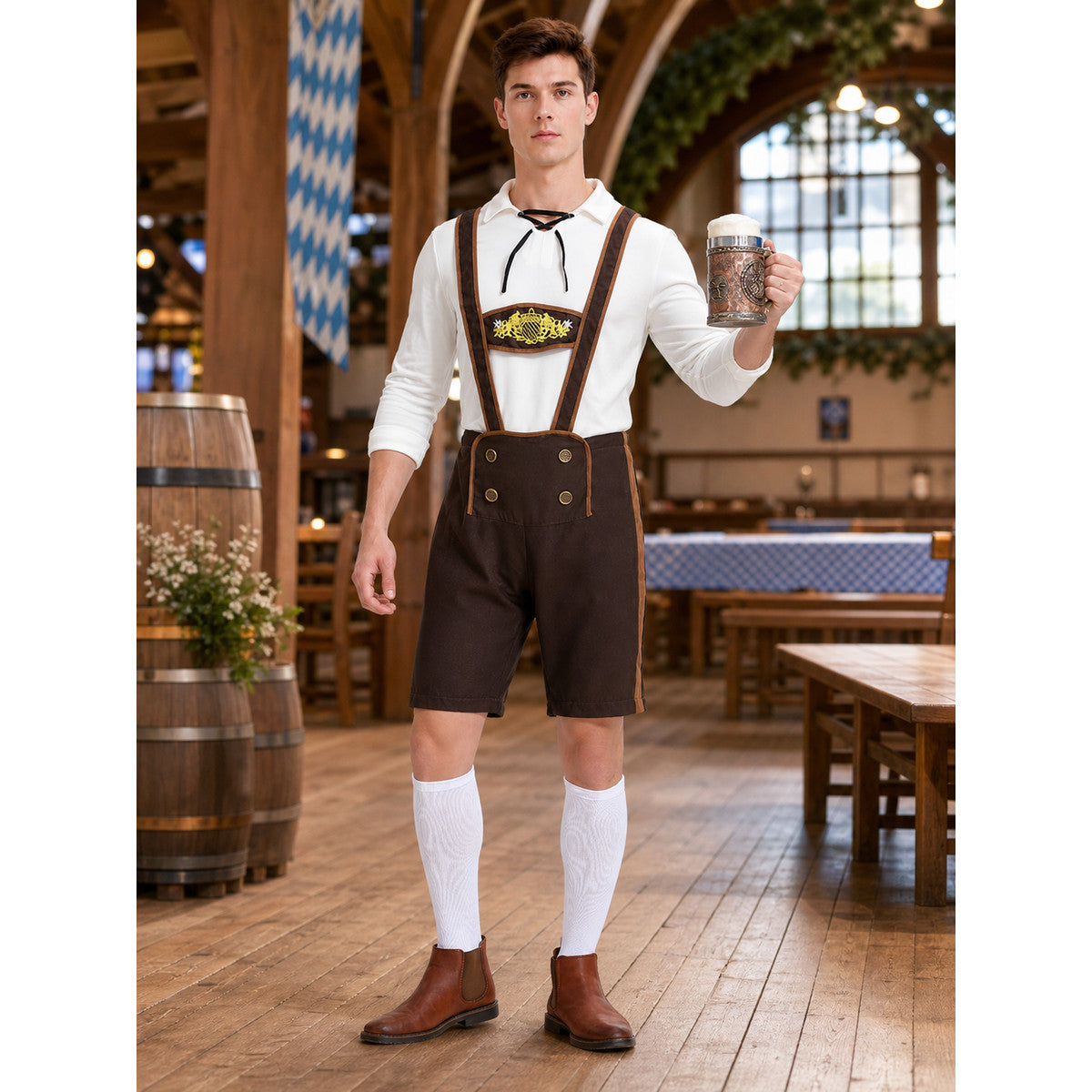 Bavarian Costume with Shirt and Shorts for Oktoberfest lifestyle view