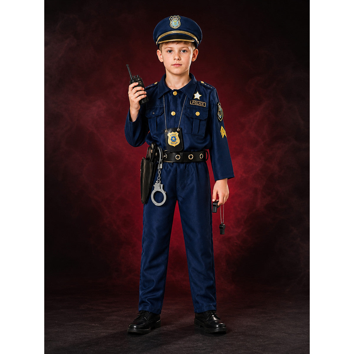 Kids Police Costume Set, Deluxe Role Play Outfit with Hat, Belt, Badge main product view