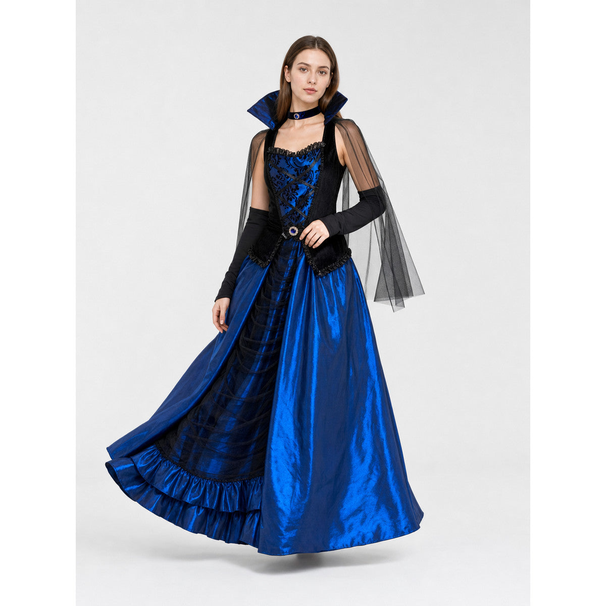 Gothic Costume Dress with Cape and Gloves lifestyle