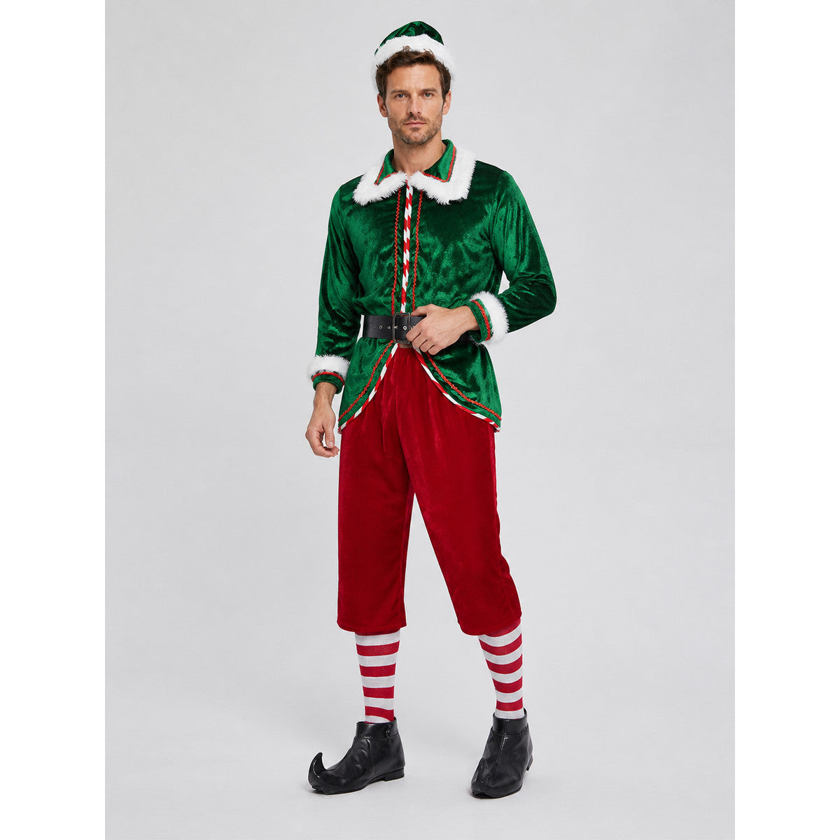 Christmas Elf Costume with White Fur Trim Costumes detail