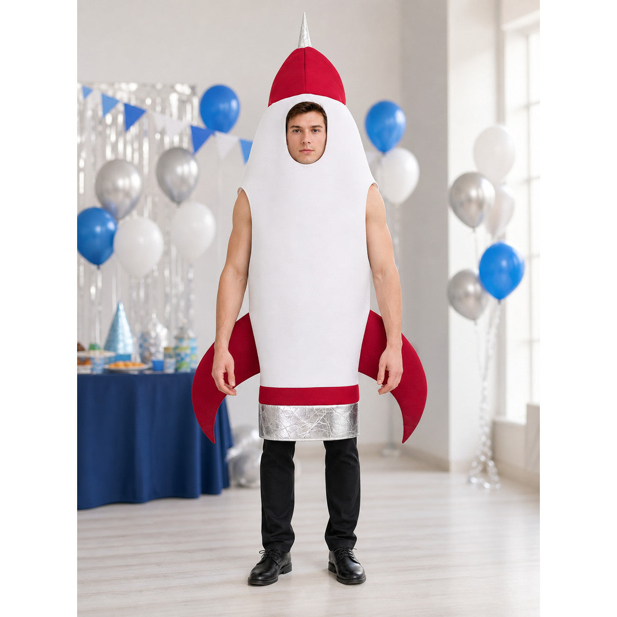 The rocket costume is designed in the shape of a space rocket and is suitable lifestyle view