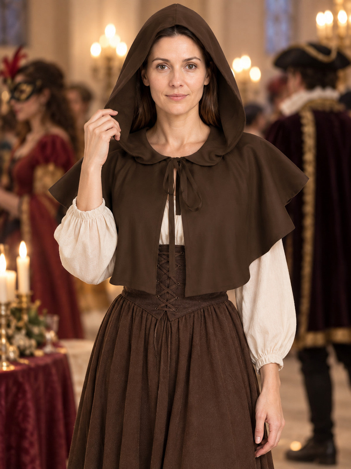 Brown Cape with Hood and Ties