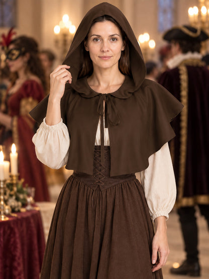 Brown Cape with Hood and Ties