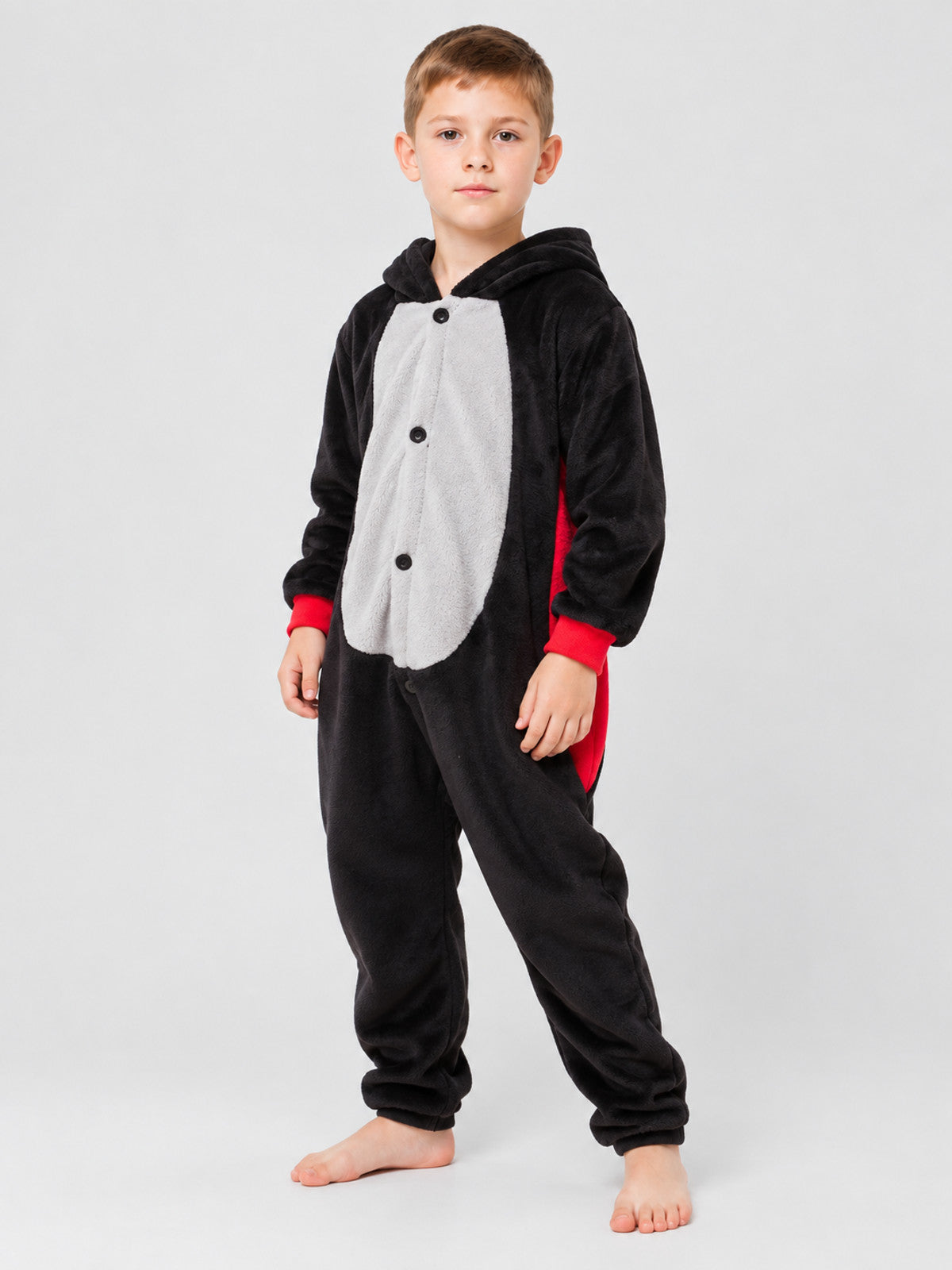 Insulated Pajama Jumpsuit with Hood and Buttons