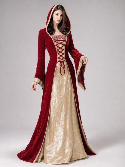 Red Carnival Dress with Hood and Lacing