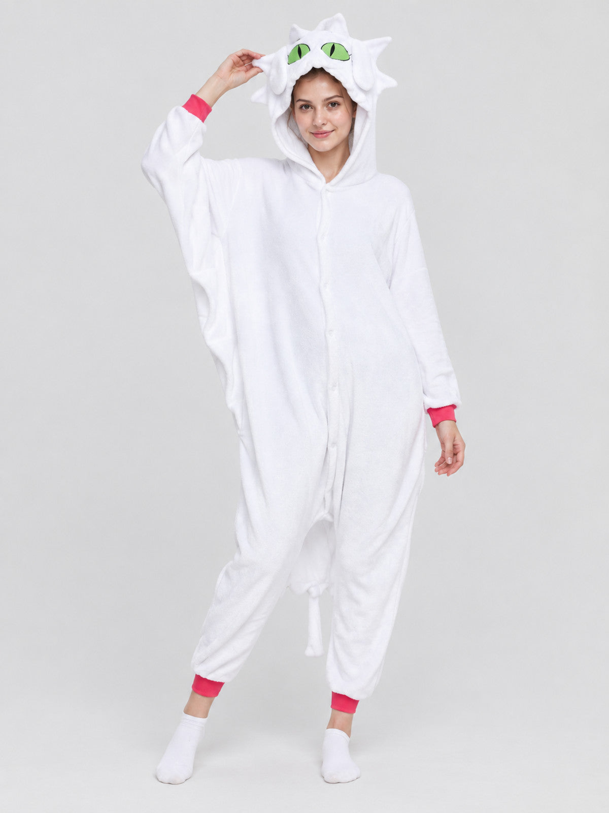 White Insulated One-Piece Pajama with Hood and Ears