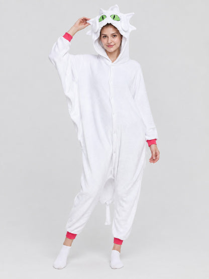 White Insulated One-Piece Pajama with Hood and Ears
