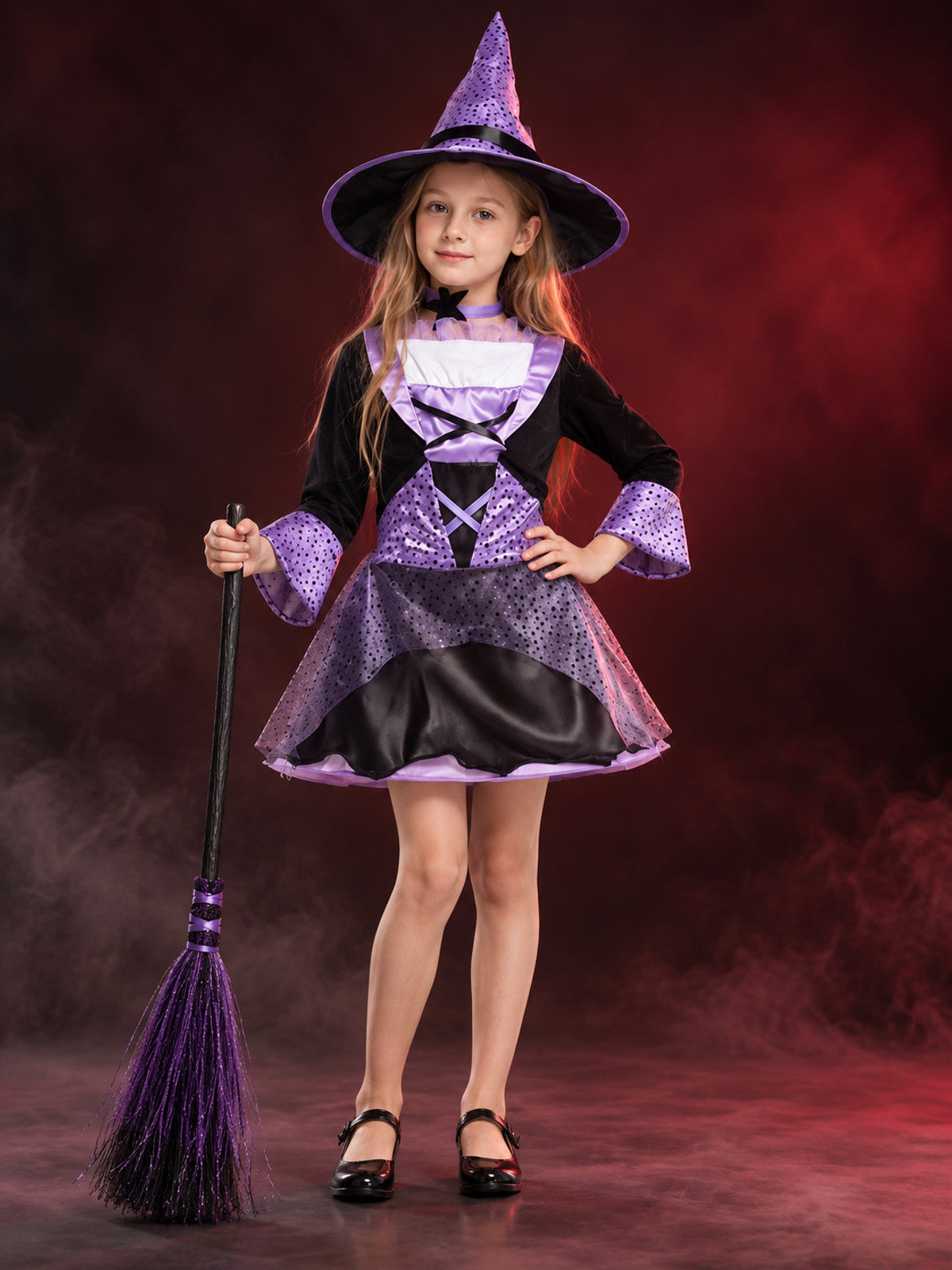Kids' Witch Halloween Costume with Hat and Dress