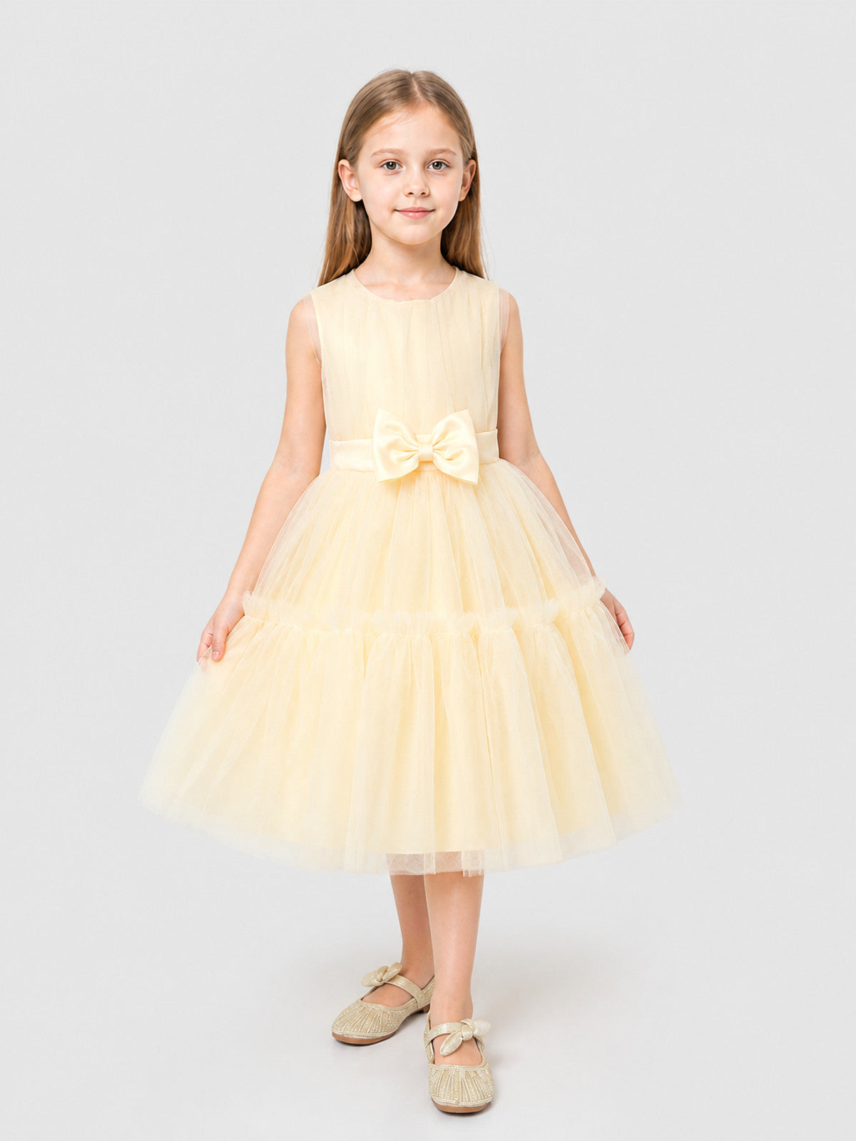 Full Champagne Mesh Dress with Bow Costume Dresses detail
