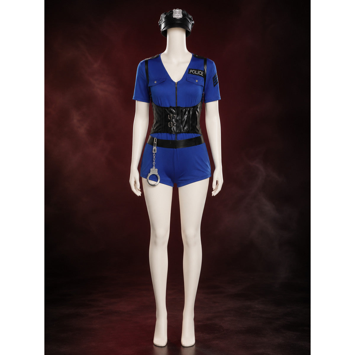 Women's Sexy Police Officer Costume Set with Hat, Belt & Handcuffs for Halloween main product view