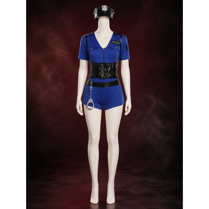 Women's Sexy Police Officer Costume Set with Hat, Belt & Handcuffs for Halloween main product view