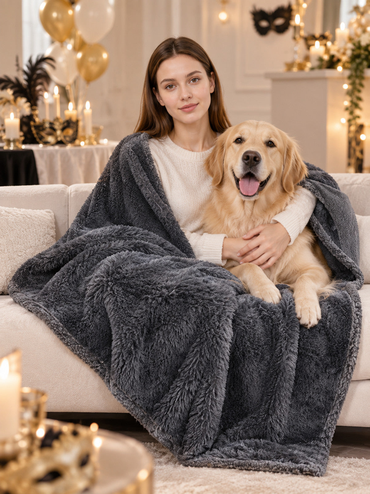 Reversible Pet Blanket, Dark Gray lifestyle view