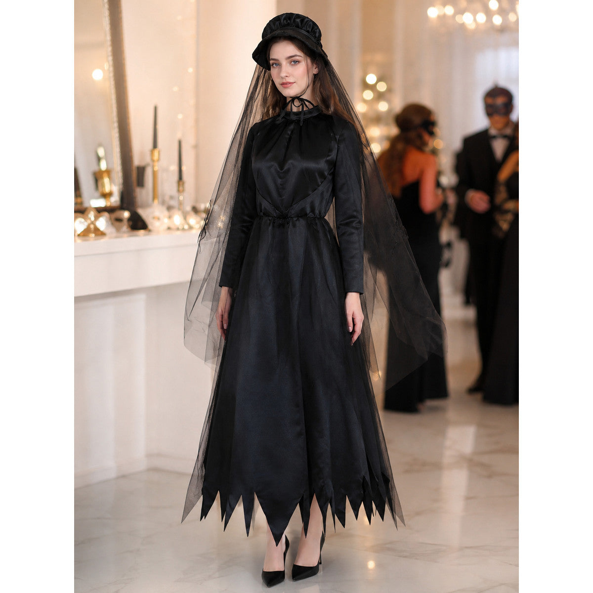 Witch Costume with Hat and Sheer Veil