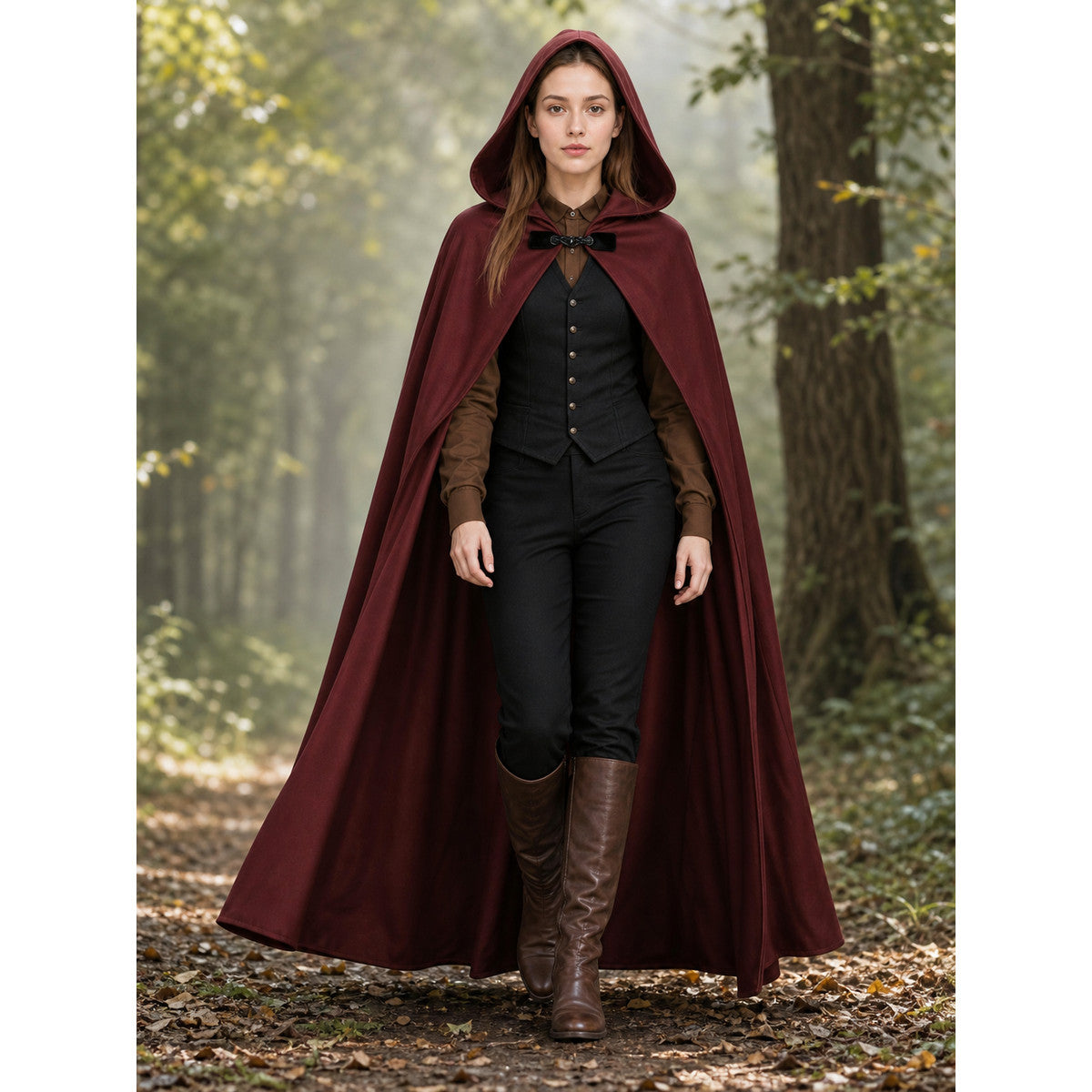 Burgundy Hooded Carnival Cloak for Cosplay lifestyle