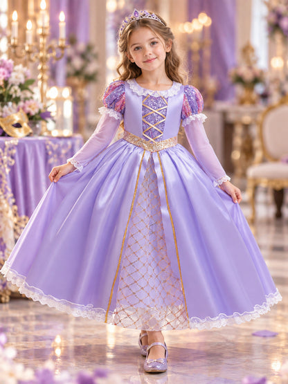 Purple Girls' Holiday Dress with Lace and Bow