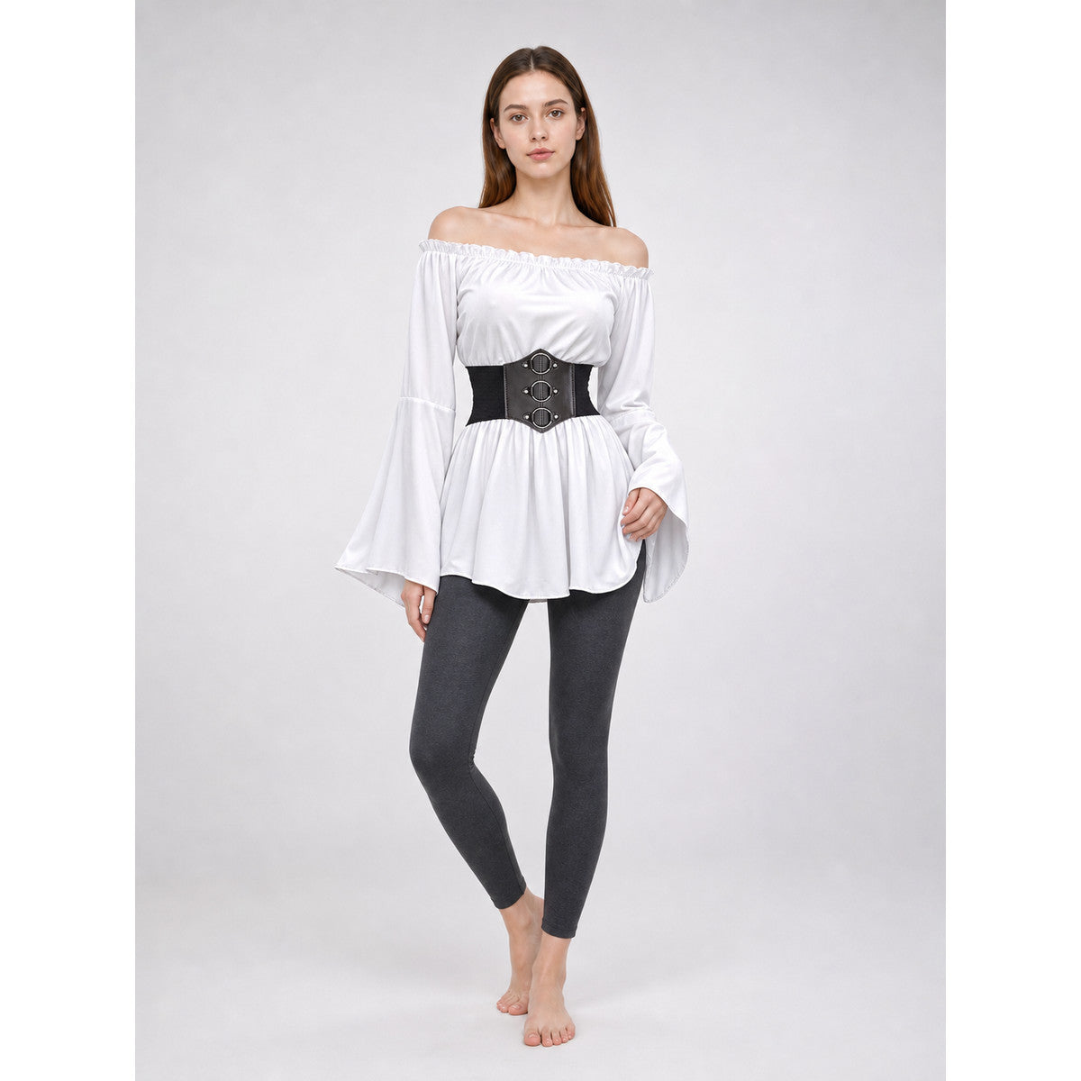 Vintage Off-the-Shoulder Blouse with Corset Belt
