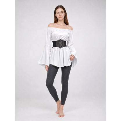 Vintage Off-the-Shoulder Blouse with Corset Belt