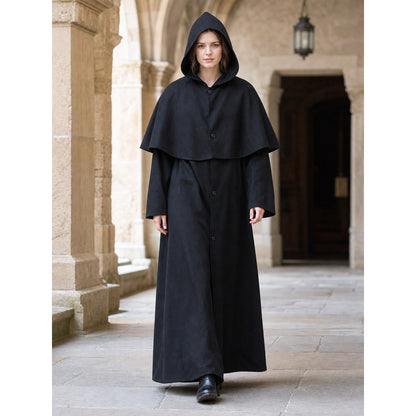 Black long hooded cloak, carnival costume lifestyle