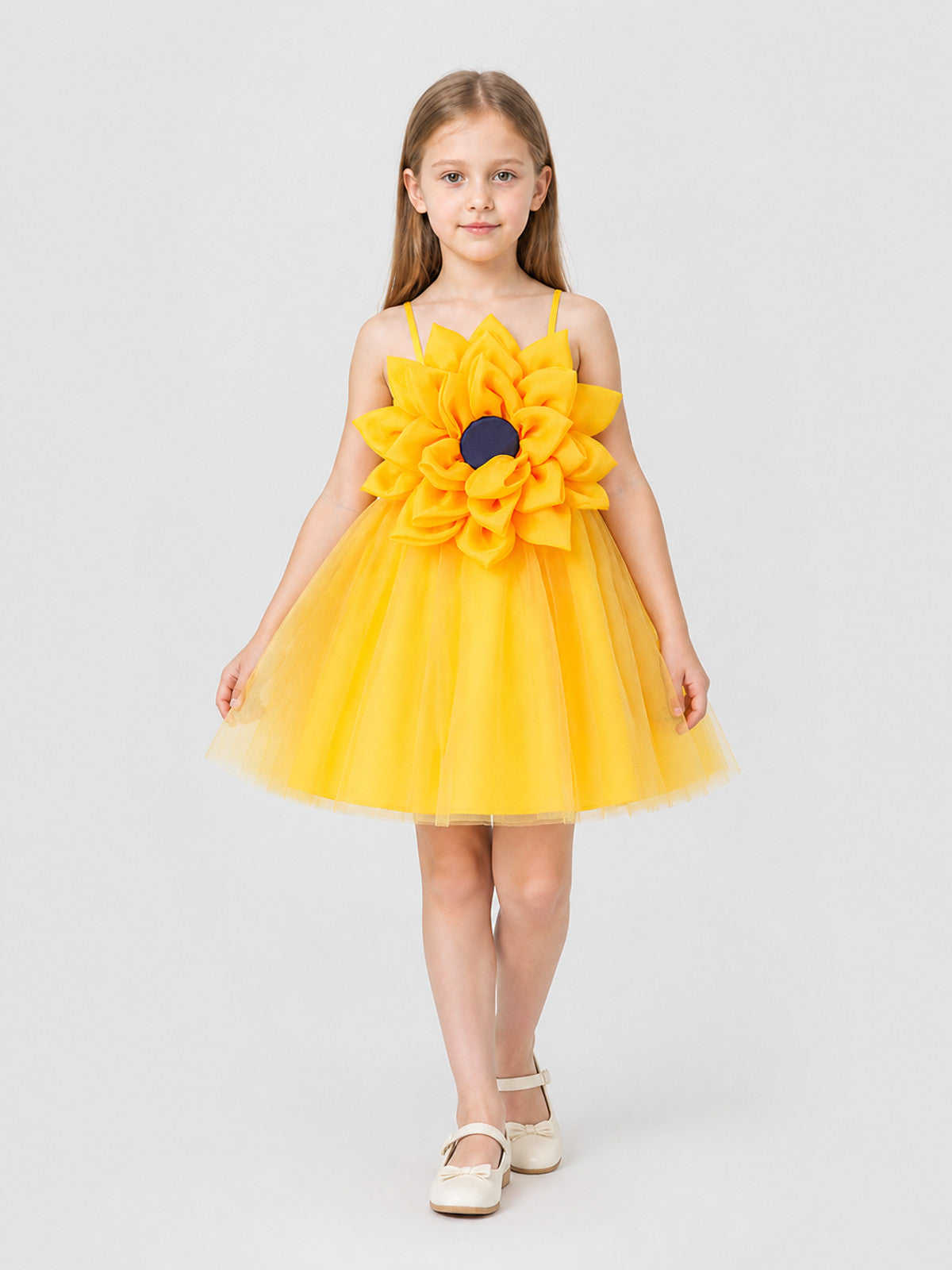Festive Princess Dress with Full Skirt and Flower