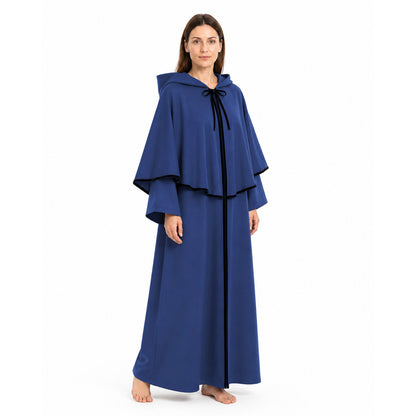 Long Blue Hooded Cloak for Halloween Costume Capes detail
