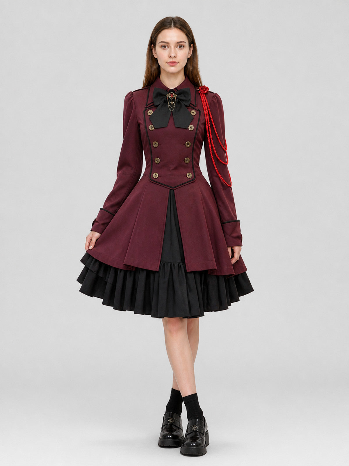 Gothic Long-Sleeve Dress with Double Rows of Buttons