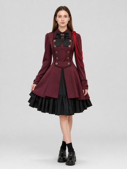 Gothic Long-Sleeve Dress with Double Rows of Buttons