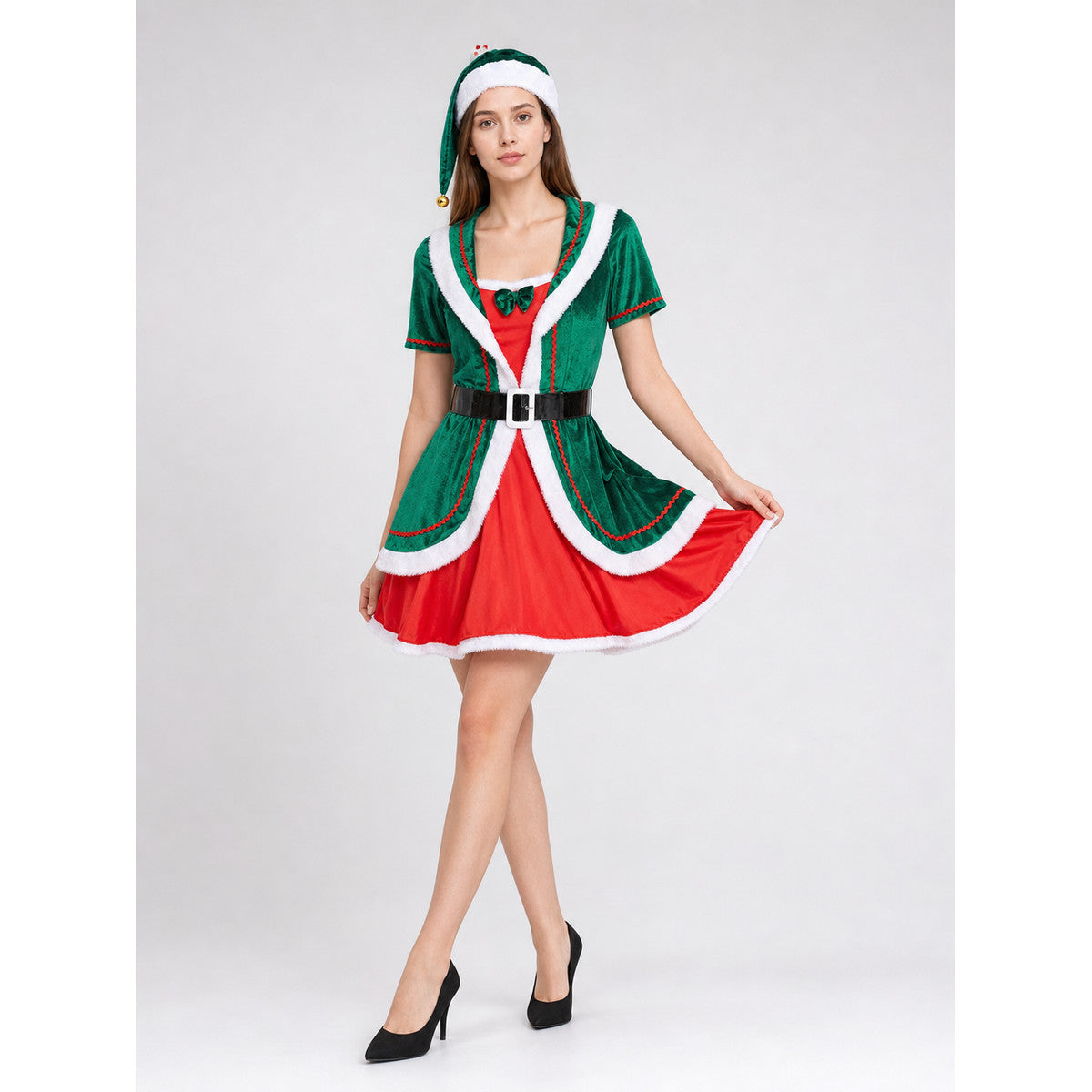 Festive Elf Costume Dress with Hat
