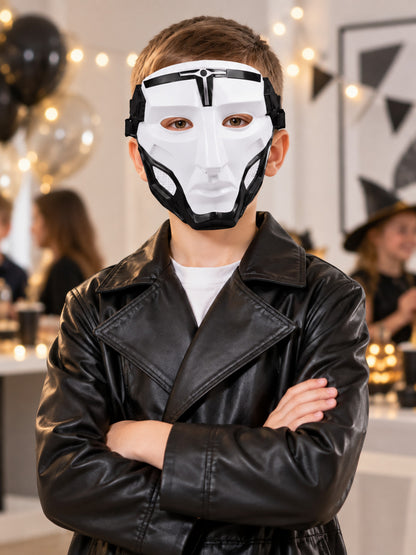 White Glossy Face-Shaped Mask with Black Accents
