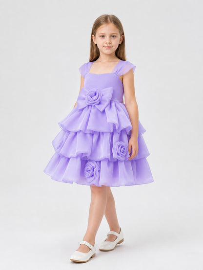 Purple Dress with Full Skirt, Bow, and Roses Costume Dresses detail