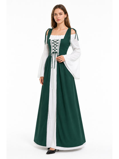 Historical Long Green Dress with Lace Costume Dresses detail