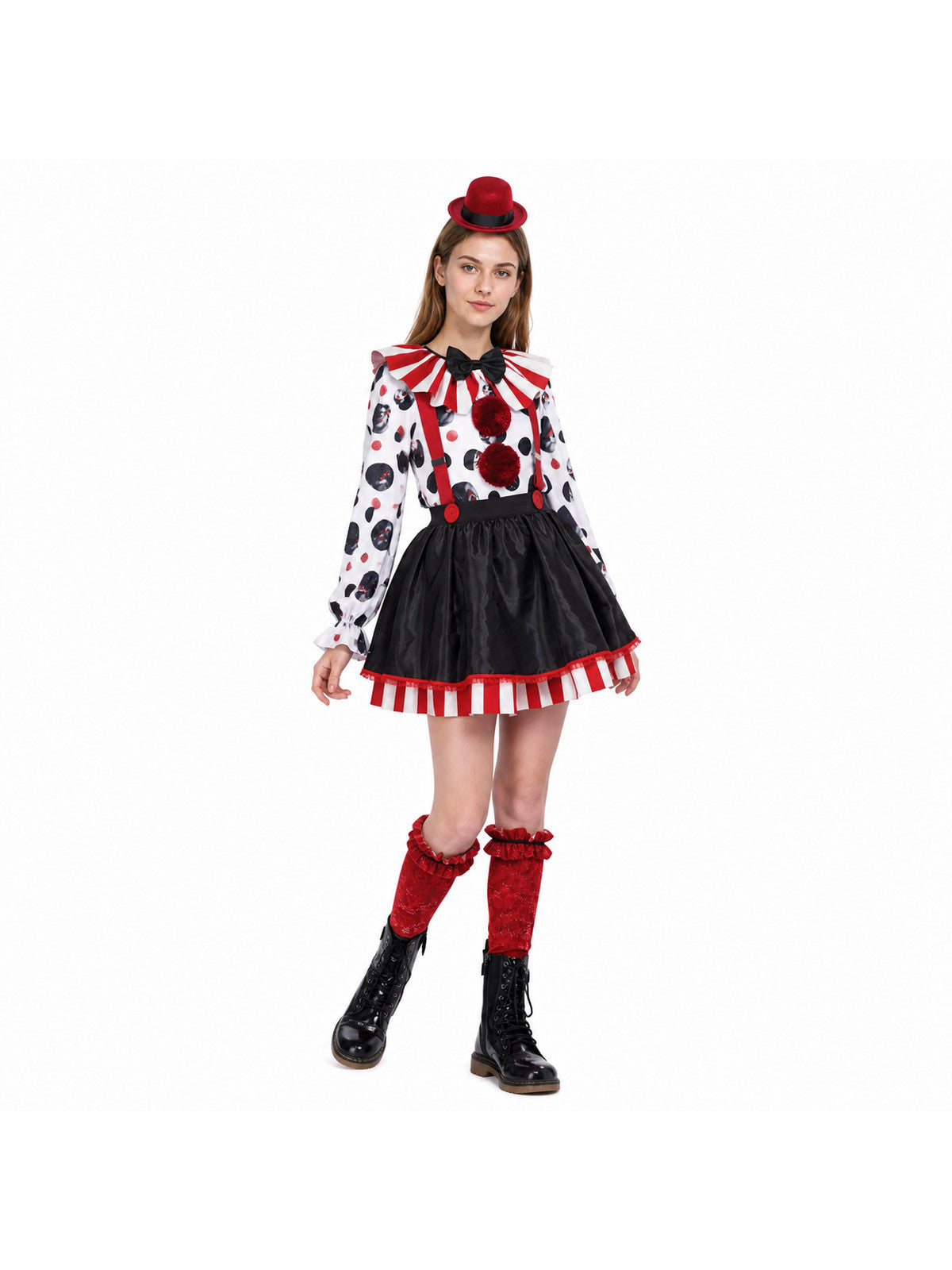 Children's Clown Costume with a Full Skirt and Red Pom-Poms Costumes detail