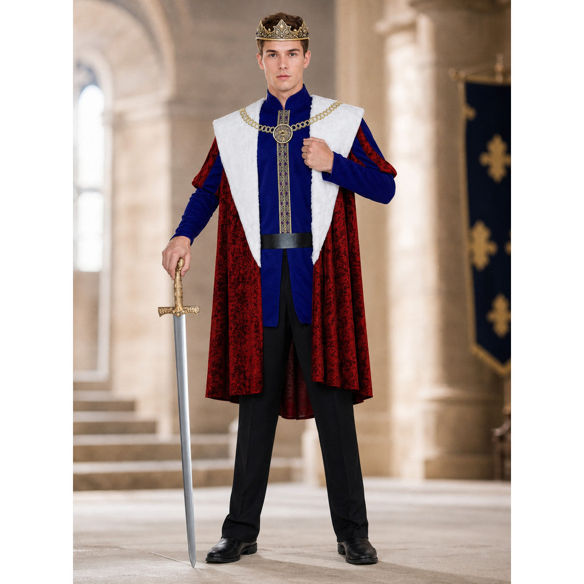 Royal Cosplay Costume with Crown and Cape lifestyle view