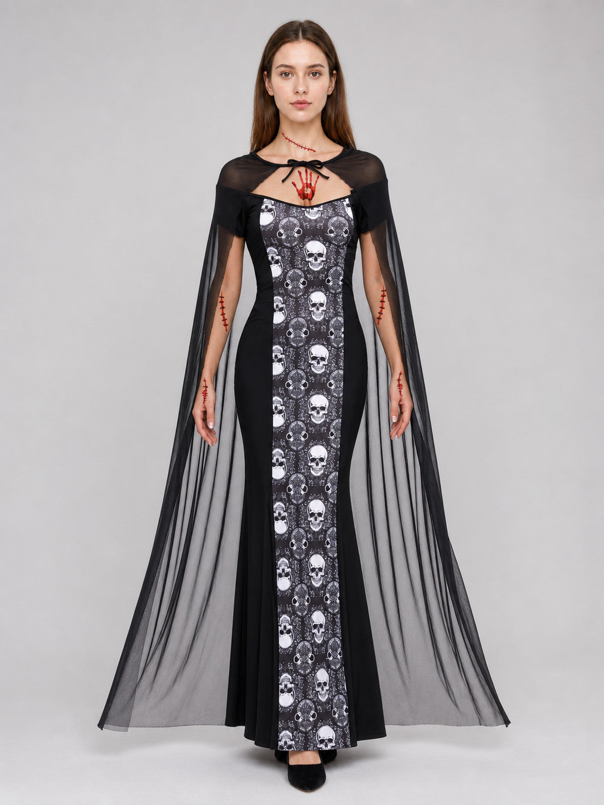 Gothic Carnival Costume with Dress and Cape Costume Dresses detail