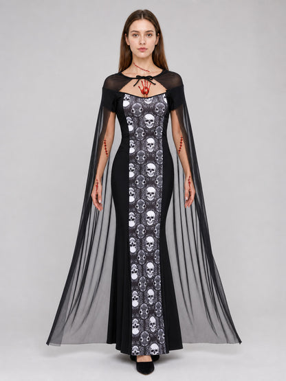 Gothic Carnival Costume with Dress and Cape Costume Dresses detail