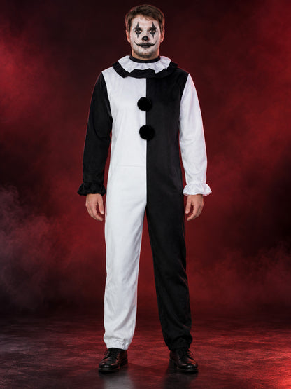 Black and White Clown Costume for Adults with Pom-Poms
