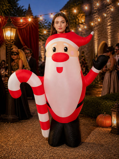 Santa Claus Inflatable Costume with Red and White Candy Cane Stripes, Huge White